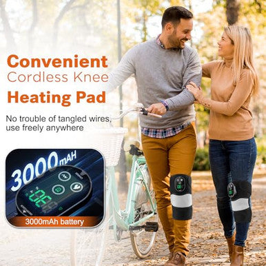 Flaremore Cordless Heated Knee Massager With Vibration Heated Knee Brace Wrap Heating Knee Pad For Knee Elbow Knee Heating Pad For Arthritis With 6 Heating Levels 3 Massage Modes&Timer (Black+White)