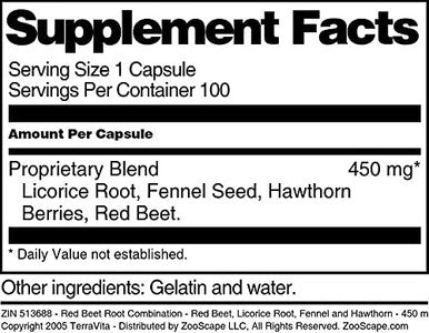 Terravita Red Beet Root Combination - Red Beet, Licorice Root, Fennel And Hawthorn - 450 Mg (100 Capsules, Zin: 513688)