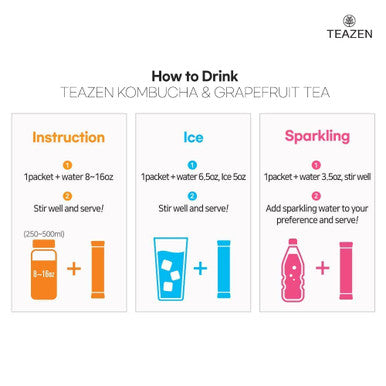Teazen 5 Flavor 50 stick Variety Pack Kombucha Lemon Berry Citrus Peach flavor (7.05oz 40 Sticks) & Pink Grapefruit Hibiscus and Green Tea Powdered Drink Mix (1.76oz 10 Sticks)