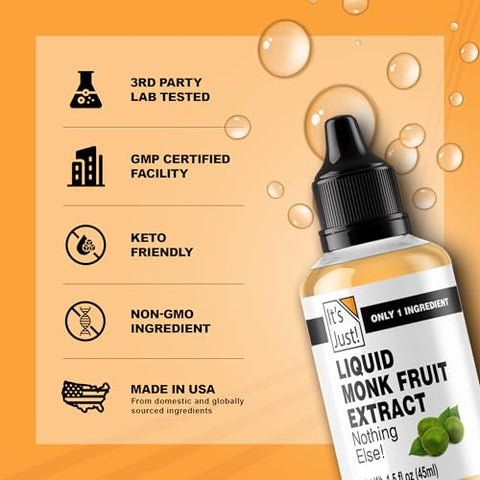 It's Just! Liquid Monk Fruit Extract - No Erythritol, Non-GMO, No Fillers, Keto - 1.5 fl oz