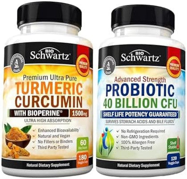 40 Billion Cfu Daily Probiotic Supplement (2 Month Supply) Plus Turmeric Curcumin With Black Pepper Extract 1500Mg Complex (2 Month Supply)