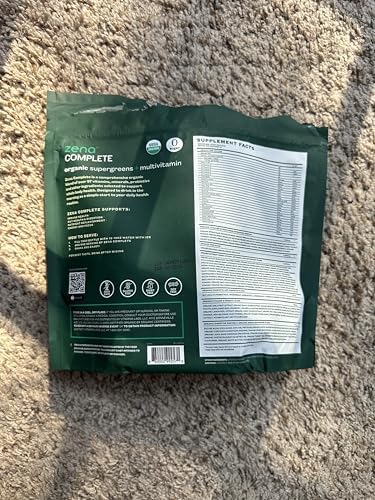 Zena Complete Organic Super Greens Powder and Multivitamin 90+ Supergreens Fruits Veggies Pre and Probiotics Watermelon Citrus Flavor 30 Packets + Water Bottle