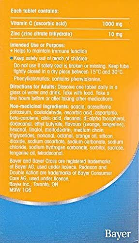 Redoxon Double Action Orange Effervescent Tablets, 1000mg Vitamin C & 10mg Zinc, 4x15 vials