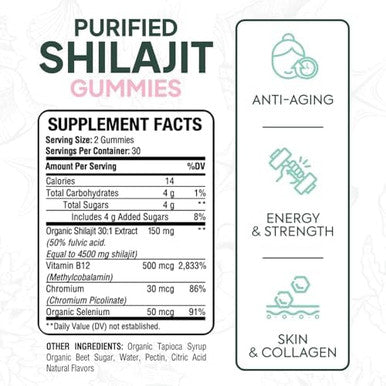Shilajit For Men And Women - Natural Shilajit Supplement With Vitamin B12, Chromium And Selenium For Age-Defying, Energy, Hormone Support And More - 60 Shilajit Gummies