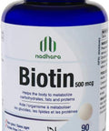 Nadhara Vitamin B7-Biotin Helps hair growth and maintains healthy hair and skin; Helps the body to metabolize carbohydrates, fats and proteins, 500mcg, 90 tablets