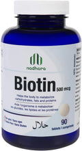Nadhara Vitamin B7-Biotin Helps hair growth and maintains healthy hair and skin; Helps the body to metabolize carbohydrates, fats and proteins, 500mcg, 90 tablets