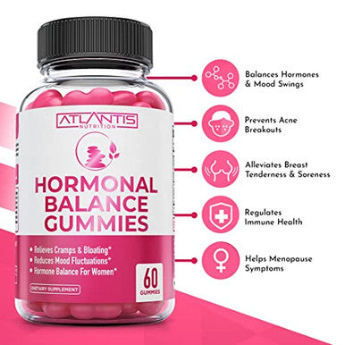 Hormonal Balance & Magnesium Gummies For Muscle Cramps, Pms Gummies Alleviate Bloating & Mood Swings, Magnesium Helps Prevent Cramps & Promotes Muscle Recovery - 60 Vegan Gummies Per Bottle