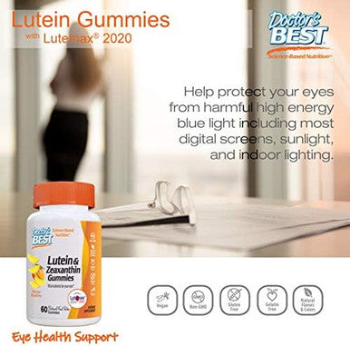 Doctor'S Best Lutein Gummies With Lutemax 2020 60 Ct Chewable Natural Eye Support Supplement Marigold Lutein Zeaxanthin Eye Health & Macular Support Nongmo Natural Fruit Pectin Vegan