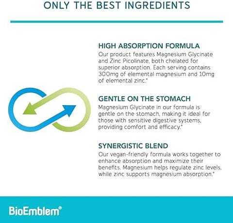 BioEmblem Magnesium Glycinate with Zinc and Vitamin D3 K2