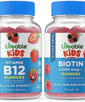 Lifeable Sugar Vitamin B12 Kids + Preciotic Fiber Kids Gummies Bundle Great Tasting Vitamin Supplement Gluten Gmo Chewable Gummy