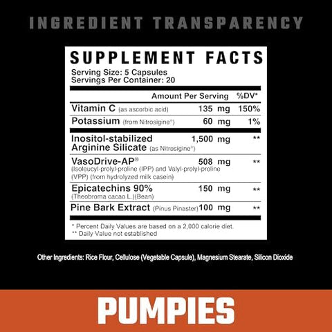 Axe & Sledge Supplements Pumpies Nitric Oxide Booster With Vasodrive-Ap And Nitrosigine Increase Pumps Performance And Recovery 20 Servings 100 Capsules