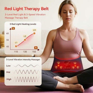 Evateale Red Light Therapy Belt For Body Cordless Infrared Therapy Belt For Back/Abdomen Waist Wrap With Pulse/Vibration Massage & Timer Pain Relief Muscle Relaxation & Circulation Boost For Parents