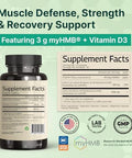 VINATURA HMB 3000mg and Vitamin D3 Supplement Muscle Defense with HMB (BetaHydroxy BetaMethylbutyrate) Vitamin D3 (1600 IU) Labs Tested and NSF Certified for Sport 120 Capsules