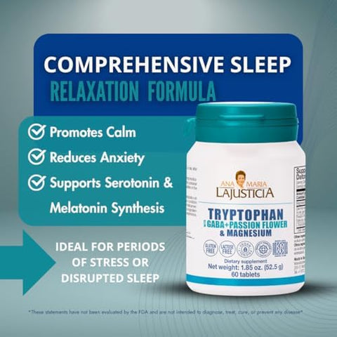 Ana MaraA Lajusticia Tryptophan With Gaba And Passion Flower & Magnesium Kosher Halal Vegan Gluten Supports Nervous System