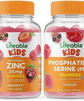 Lifeable Zinc 25Mg Kids + Phosphatidylserine (Ps) Kids Gummies Bundle Great Tasting Vitamin Supplement Gluten Gmo Chewable Gummy