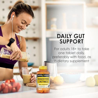 Mason Natural Digestive Enzymes With Prebiotics & Probiotics Supports Digestive Health & Gut Balance 90 Tablets