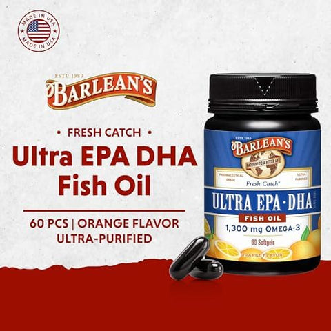 Barlean'S Omega 3 Fish Oil Supplements Supplement Softgels For Men And Women 1300 Mg Ultra Epa And Dha Fatty Acids Orange Flavored 60 Count