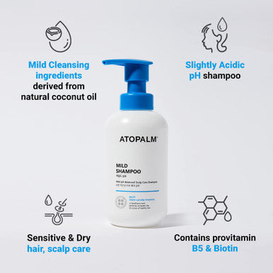 ATOPALM Mild Shampoo 10.1 Fl. Oz. 300ml Tear-Free Hypoallergenic Hair Care for Sensitive Skin Biotin for Dry Scalp Paraben & Mineral Oil-Free pH Balancing Nourishing Hydrating | Kbeauty