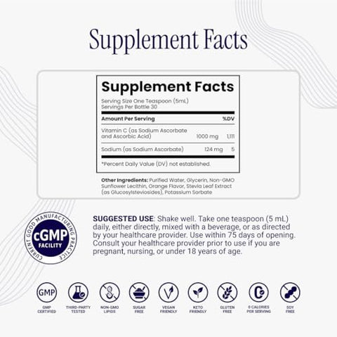 Rho Nutrition Liposomal Vitamin C Ultra High Absorption Liquid Vitamin C Supplement - Supports Immune System Collagen Production And Overall Health For Men And Women