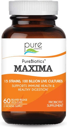 Pure Essence Labs Maxima Probiotics 100 Billion CFU - Men and Women Probiotic Supplement for Better Digestion - 15 Strains for Immune Support and Digestive Health (60 Capsules)