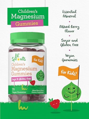 Lil' Sprouts Children's Magnesium Gummies 70 Count Mixed Berry Flavor Sugar Free Vegan NonGMO and Gluten Free