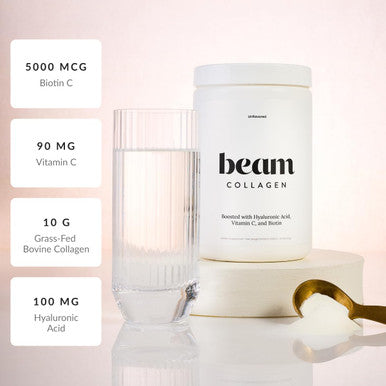 Beam Collagen Powder Collagen for Women Collagen with Hyaluronic Acid Collagen Peptides Type 1 and 3 with Biotin Grass Fed Bovine Third-Party Tested Best for Coffee Vitamin C 30 Servings