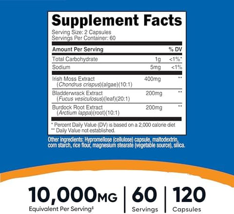 Nutricost Irish Sea Moss Extract 120 Capsules for 60 Servings Per Bottle | With Bladderwrack & Burdock Root, Vegan, GMO-Free