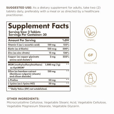 Solgar Skin Nails & Hair With Biotin - 60 Tablets - With Vitamin C To Promote Healthy Collagen Production 30 Servings