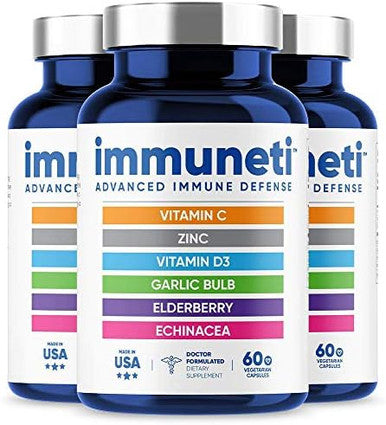 Immuneti - Advanced Immune Defense, 6-In-1 Powerful Blend Of Vitamin C, Vitamin D3, Zinc, Elderberries, Garlic Bulb, Echinacea - Supports Overall Health, Provides Vital Nutrients & Antioxidants