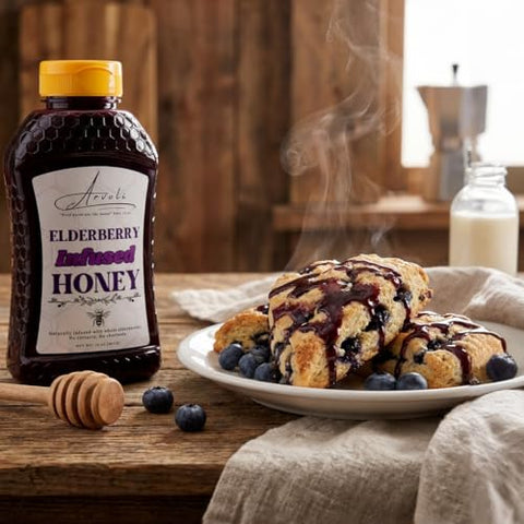 Elderberry Honey - Infused Honey with Whole Elderberries - Immune Support Supplement for Adults & Kids - Immune Boosters - 16 oz