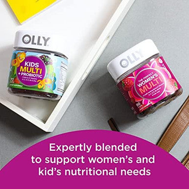 Olly Family 2 Pack: Women'S Multivitamin Gummy (90 Count) Kids Multivitamin + Probiotic Gummy (70 Count) Vitamins A D C E B Chewable Supplement Blissful Berry Yum Berry Punch 160 Count