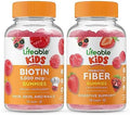 Lifeable Biotin Kids + Prebiotic Fiber Kids Gummies Bundle Great Tasting Vitamin Supplement Gluten Gmo Chewable Gummy