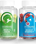 IvyBears Men's Hair Vitamins and Energy Boost Gummies Biotin Zinc and Natural Caffeine for Hair Growth and Daily Stamina Support Vegan 2Pack