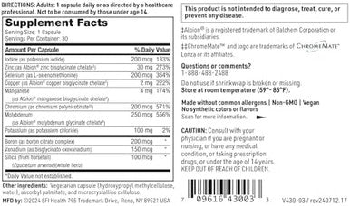 Klaire Labs Lda Trace Mineral Complex - 11 Essential Trace Elements With Traacs Chelated Minerals, Hypoallergenic & No Iron (30 Vegetarian Capsules)