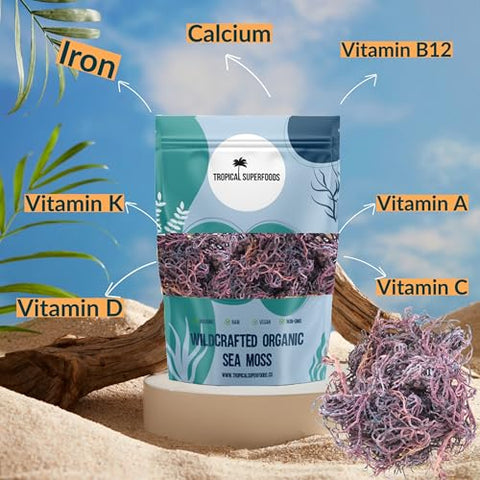 100% Wildcrafted Full Spectrum Purple Sea Moss | Irish Sea Moss | Sun dried | 92 Minerals - Makes 20 + oz of Sea Moss Gel | Full Spectrum Purple Sea Moss (4oz)