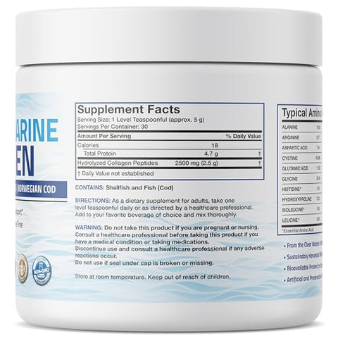 Bronson Marine Collagen Peptides Hydrolyzed Protein Powder 100 Wild Caught Nordic Cod Verified Sustainable Source For Joints Skin Hair Nails & Bones 150G (5.29Oz)