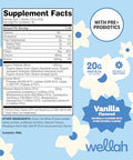 Wellah Grass-Fed Whey Protein Isolate Powder (Vanilla) 30 Servings - With Prebiotics Enzymes & Probiotics 20G Of Protein 100 Calories Naturally Sweetened