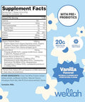 Wellah Grass-Fed Whey Protein Isolate Powder (Vanilla) 30 Servings - With Prebiotics Enzymes & Probiotics 20G Of Protein 100 Calories Naturally Sweetened