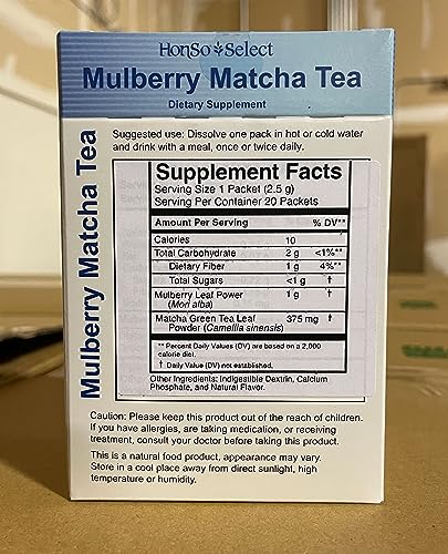 Honso Mulberry Matcha Tea ÃƒÂ¢Ã¢â€šÂ¬Ã¢â‚¬Å“ Japanese Mulberry Leaf & Matcha Green Tea Powder Packets, Supports Healthy Blood Sugar Levels, Hot or Iced, 20 Count