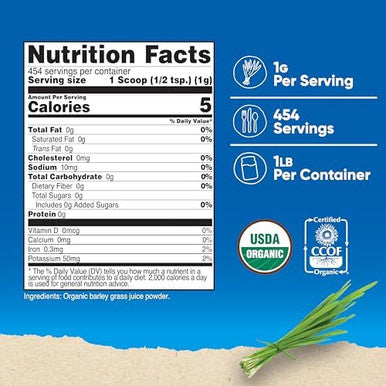Nutricost Organic Barley Grass Juice Powder (1 Lb) (Unflavored)