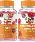 Lifeable Prebiotic Fiber Kids + Phosphatidylserine (Ps) Kids Gummies Bundle Great Tasting Vitamin Supplement Gluten Gmo Chewable Gummy