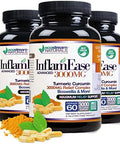Ecostream Naturals Pack Of 3 Natural Advanced Inflamease With Turmeric Curcumin Enzymes And Boswellia Vegetarian (Packaging May Vary)