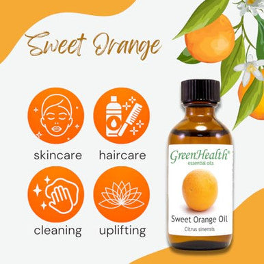 Sweet Orange - 4 fl oz (118 ml) Glass Bottle w/ Glass Dropper - 100% Pure Essential Oil - GreenHealth by Greenhealth