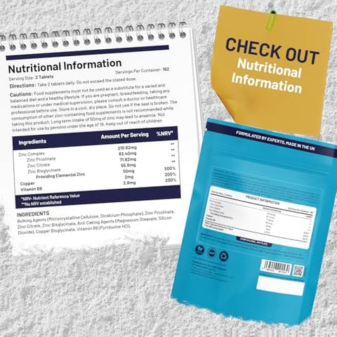 5in1 Zinc Picolinate Complex 50 mg 365 Vegan High Strength Tablets Added with Copper and Vitamin B6 6 Months' Supply Made in UK by Prowise