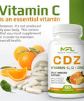 Muscle Food Labs | C D Z | Vitamin C 1000Mg | Vitamin D3 125Mcg | Zinc 25Mg | Non-Gmo & Gluten Free | 120 Vegetarian Capsules 120 Servings