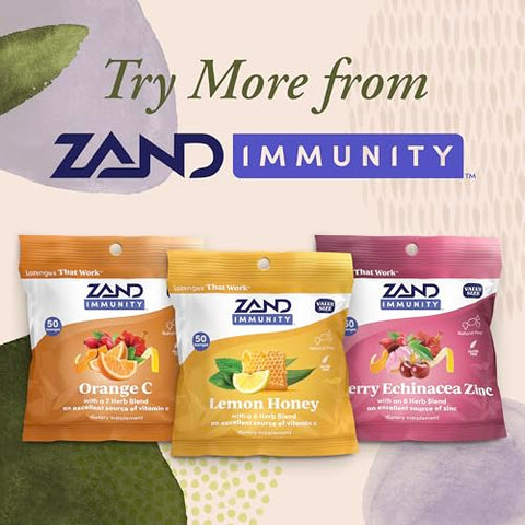 ZAND IMMUNITY Lemon Zinc Throat Lozenges GoodforYou Dry Mouth Lozenges Immune Support Supplement with Chelated Zinc 5mg Blend of 9 Herbs Soothe a Dry Throat Natural Flavor Gluten 50ct