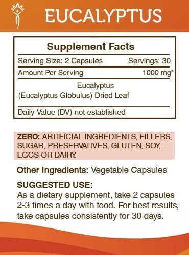 Secrets of the Tribe Eucalyptus 60 Capsules, Made with Vegetable Capsules and Eucalyptus (Eucalyptus Globulus) Dried Leaf (60 Capsules)