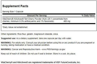 Swanson HiActives Tart Cherry - Natural Supplement Supporting Joint Health Mobility & Flexibility - Helps Strengthen Collagen Structures & Connective Tissue - (60 Capsules 465mg Each)