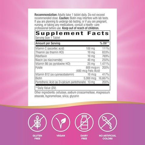 NatureS Way Extra Strength Biotin Forte Supports Healthy Hair Skin and Nails 5000 Mcg Per Serving High Potency BVitamins Vitamin C 60 Vegan Tablets (Packaging May Vary)