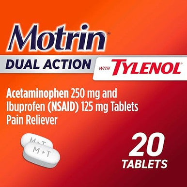 Motrin Dual Action with Tylenol Fast-Acting Long Lasting Pain Reliever with Ibuprofen & Acetaminophen for Minor Aches & Pains Ibuprofen (NSAID) 125 mg & Acetaminophen 250 mg